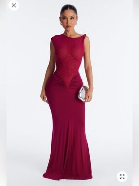 Fashion Nova Wine Red Embellished Maxi Dress